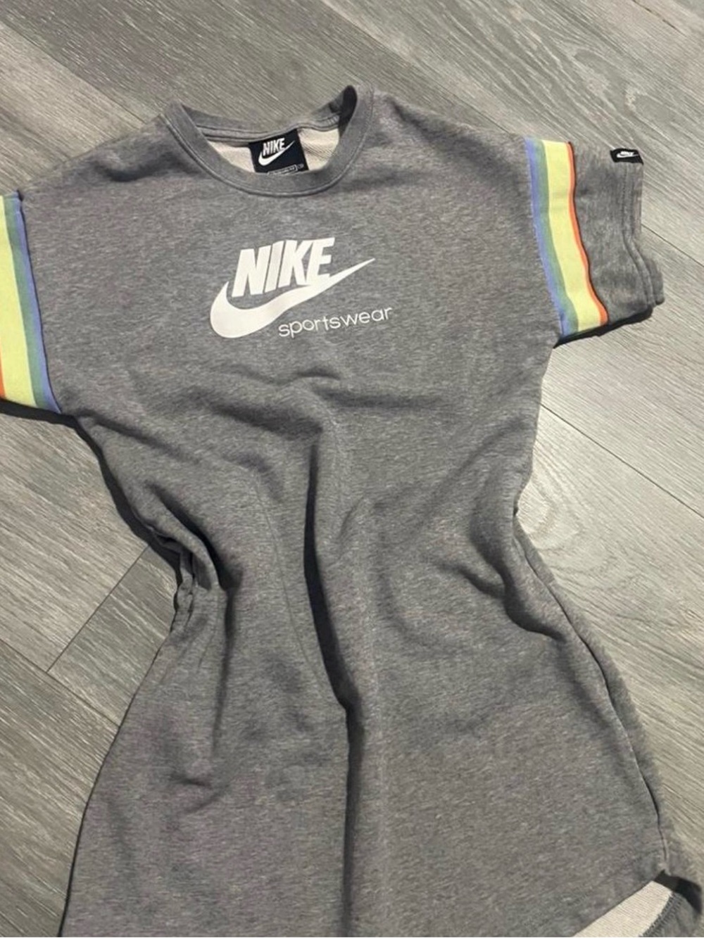 Nike Gray Tee with Rainbow Sleeve Bands
